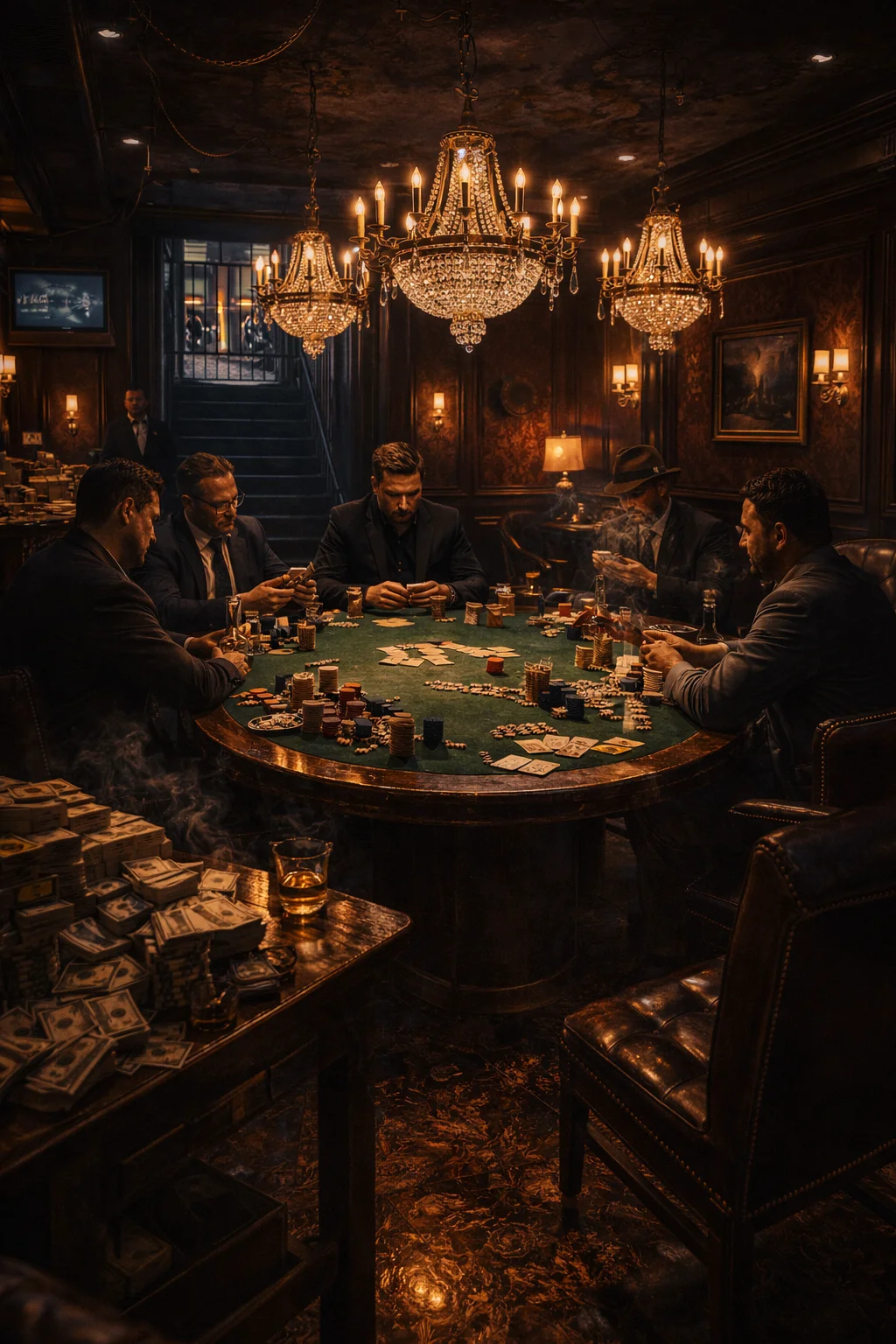 Group of characters gathered around a poker table